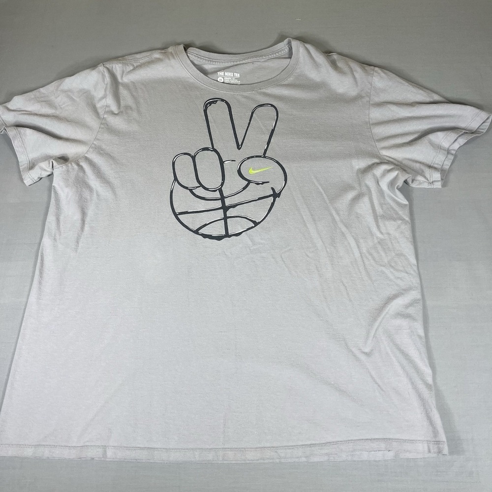 Nike T Shirt Mens XL Gray Graphic Peace Hand Logo Athletic Fit Short Sleeve
